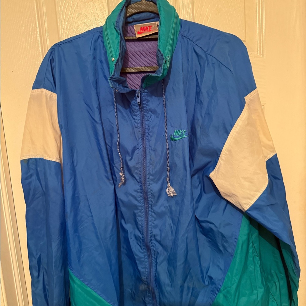 Vintage Nike Men's Blue and Green Windbreaker Jacket